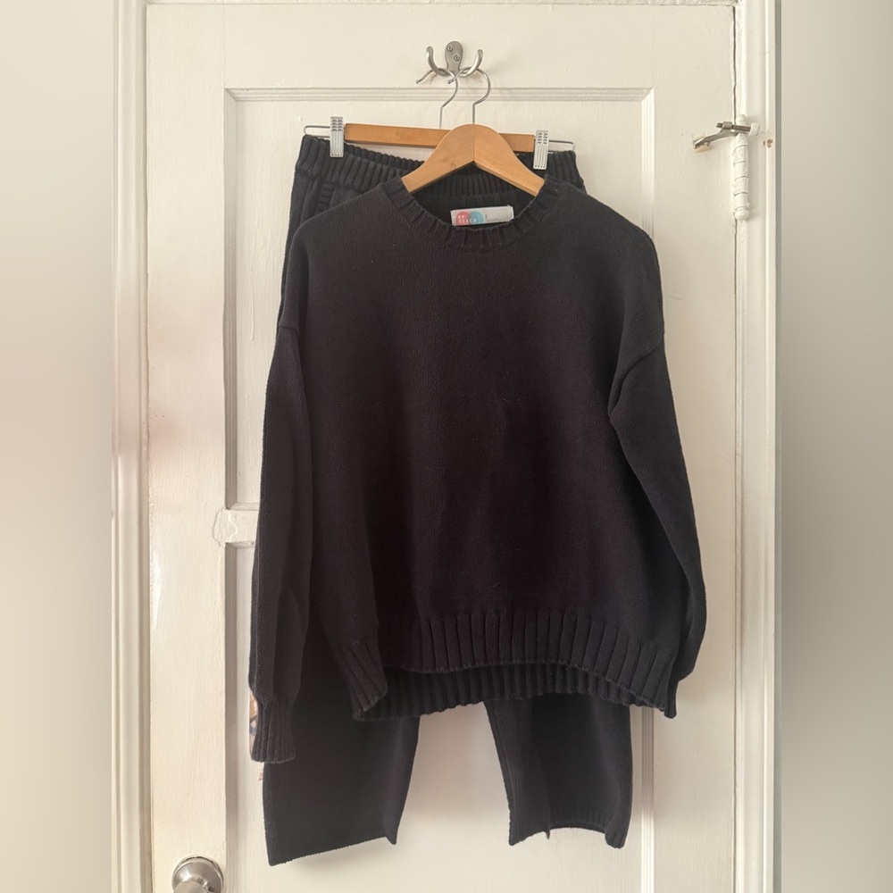 Free People Beach Black Ribbed Sweater set